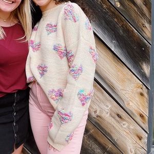 drop shoulder heart pattern sweater